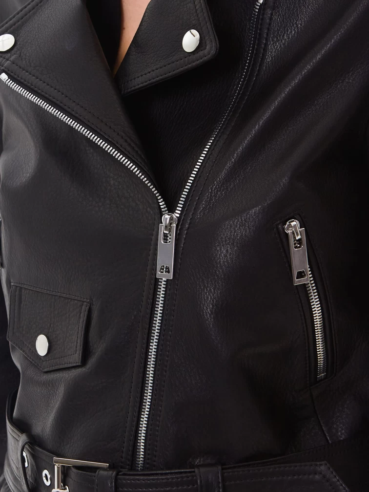 Женская кожаная куртка косуха с поясом премиум класса 3080, черная, размер 42, артикул 24540-2