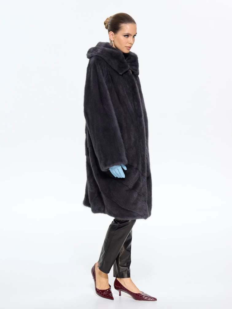 Женская норковая шуба с капюшоном М-101-9- 708, графитовая, размер 52, артикул 65370-6