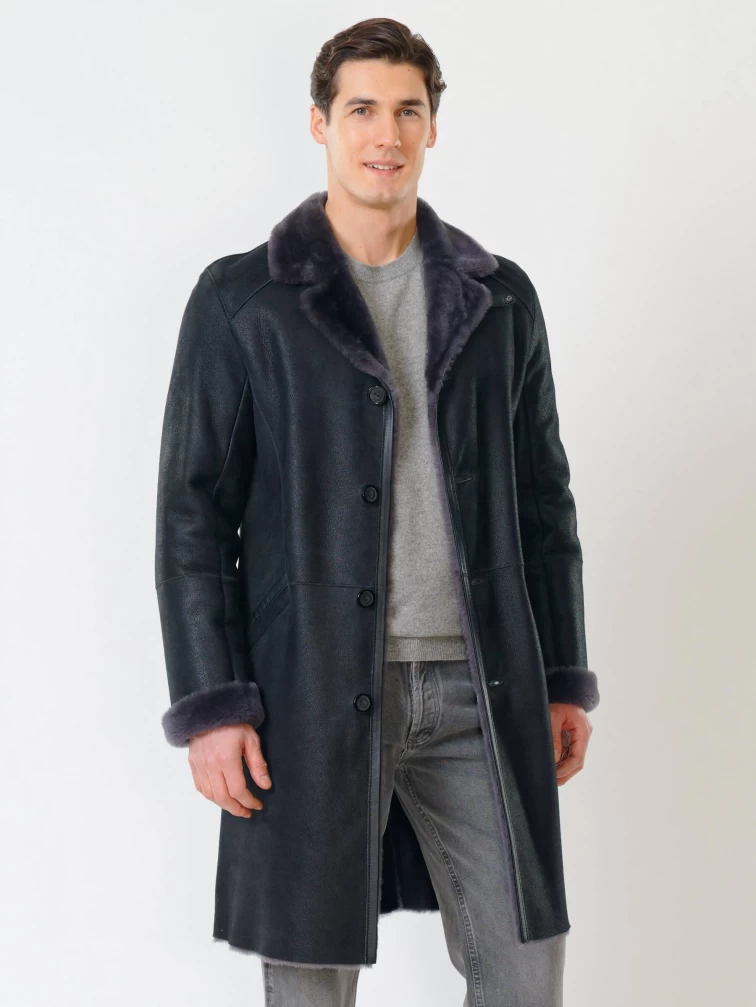 Длинная классическая мужская дубленка премиум класса 407, черная, размер 50, артикул 70441-0