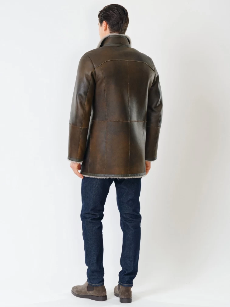 Классическая двубортная мужская дубленка 414, оливковая, размер 48, артикул 70460-4