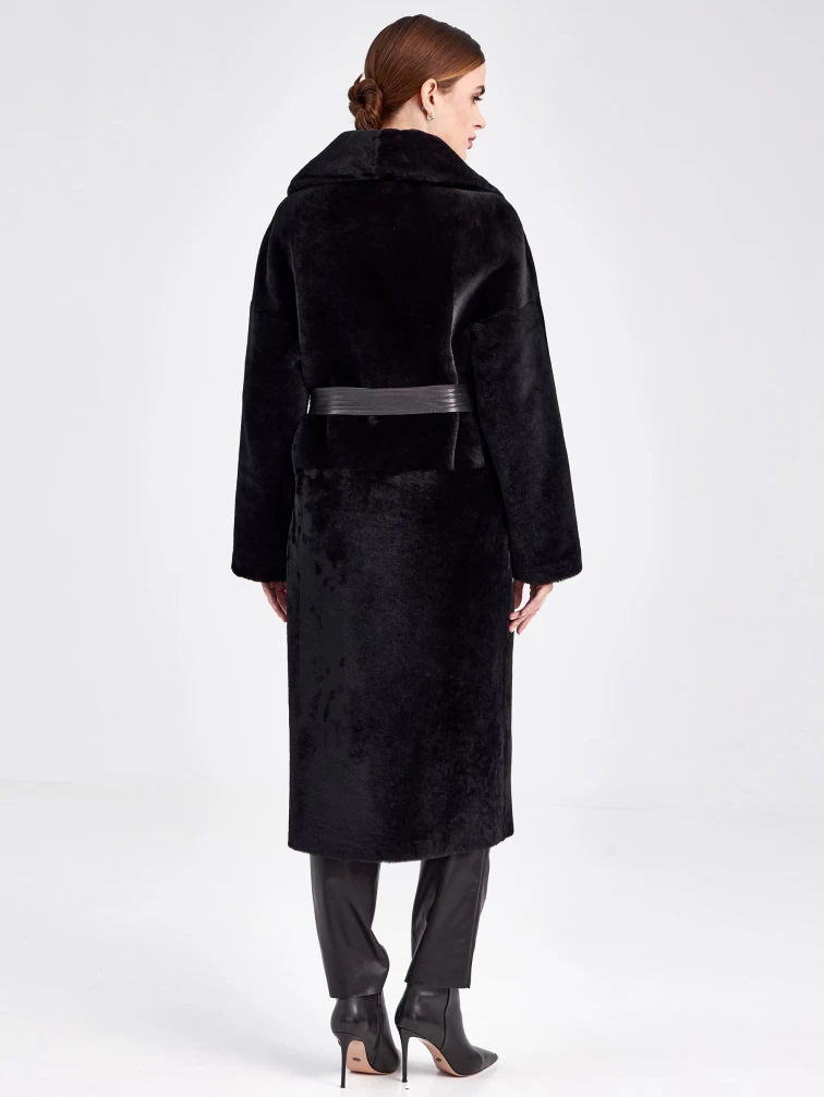 Женское двустороннее пальто из астрагана с поясом премиум класса 2015, черное, размер 48, артикул 63790-6