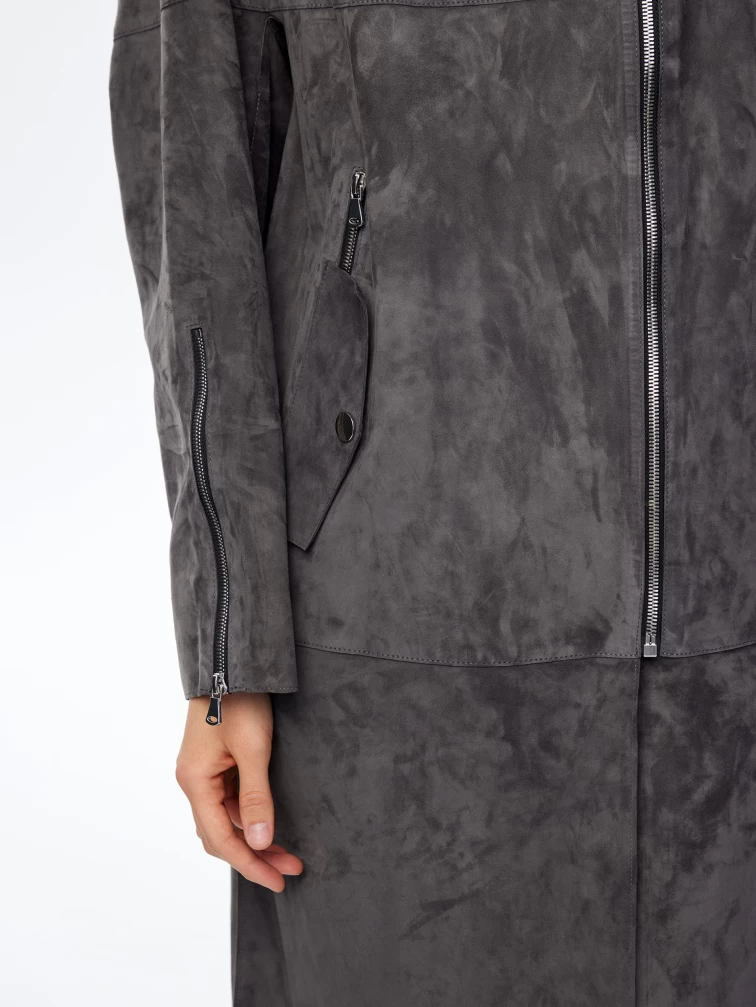 Длинный замшевый плащ оверсайз для женщин премиум класса 3041з, серый, размер 54, артикул 23690-5