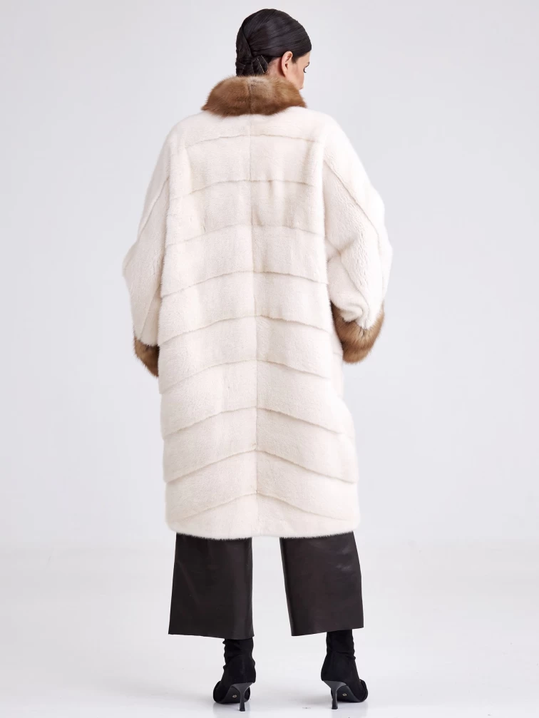 Длинная женская шуба из меха норки с воротником из меха куницы Анастасия(вк), жемчужная, размер 48, артикул 33260-2