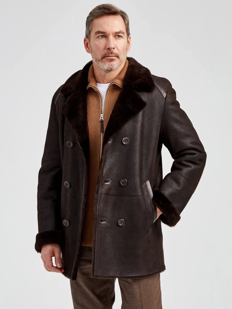 Дубленка двубортная классическая мужская 422, коричневая, размер 58, артикул 70872-0