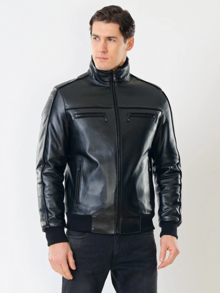 Мужская зимняя кожаная куртка на подстежке из овчины 515, черная, размер 50, артикул 40841-1