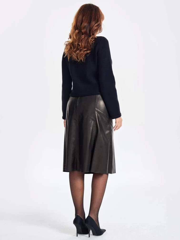 Черная расклешенная кожаная юбка 04, размер 52, артикул 85971-7