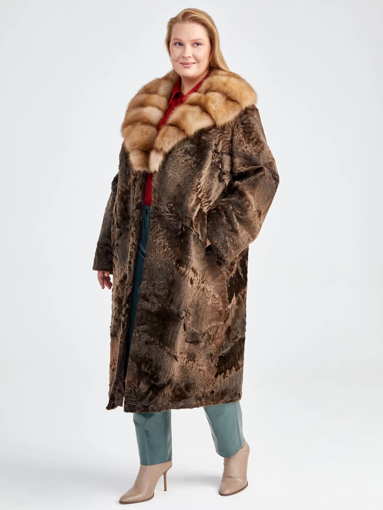 Зимний комплект женский: Шуба из каракуля Екатерина(вк) + Брюки 03, коричневый/оливковый, р. 54, арт. 111293-1