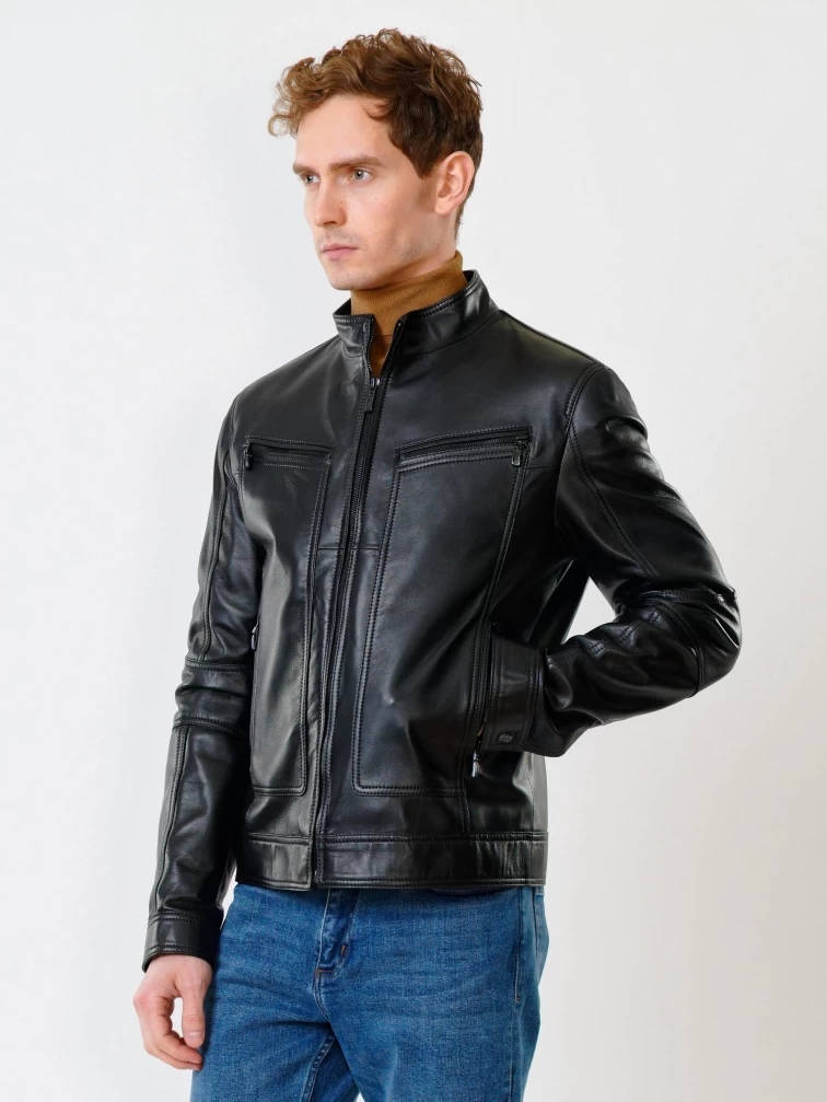 Кожаная куртка мужская 507, черная, размер 48, артикул 28430-6
