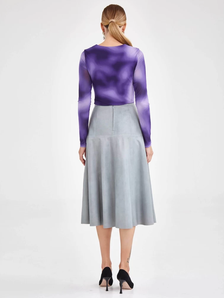 Кожаная юбка годе 14, серо-голубая, размер 46, артикул 85960-7