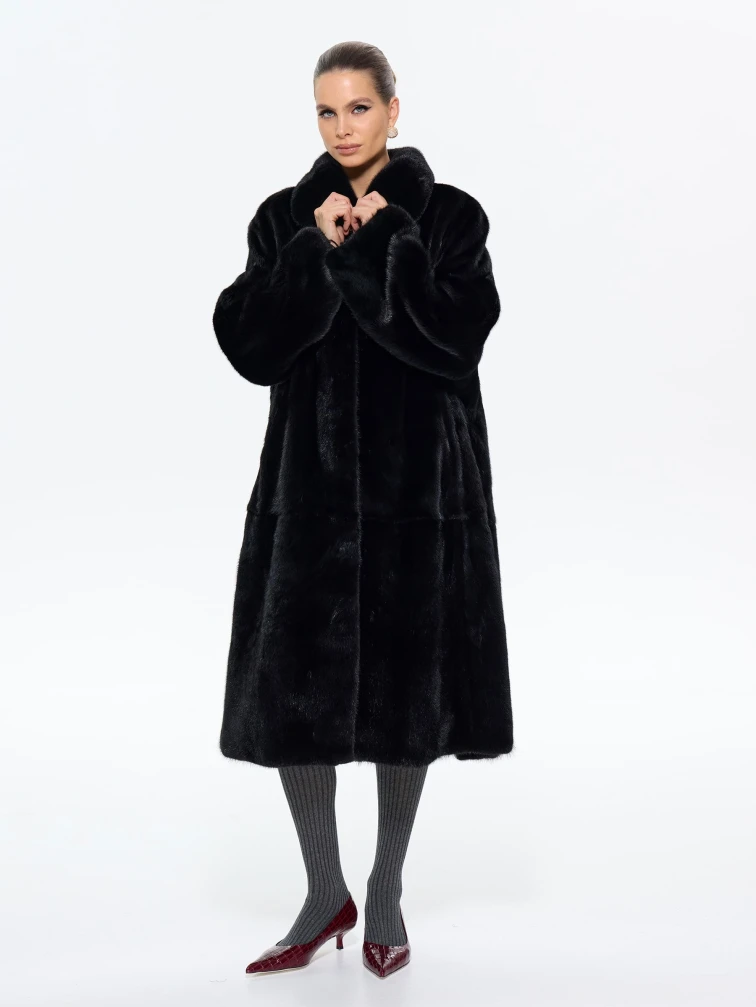 Длинная женская шуба из меха норки М-102- 317, черная, размер 60, артикул 65410-4