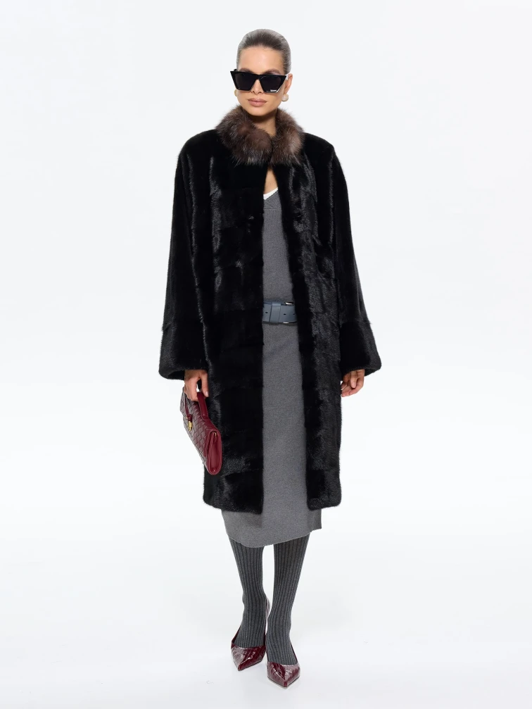 Норковая длинная женская шуба Анастасия, черная, размер 44, артикул 65650-7