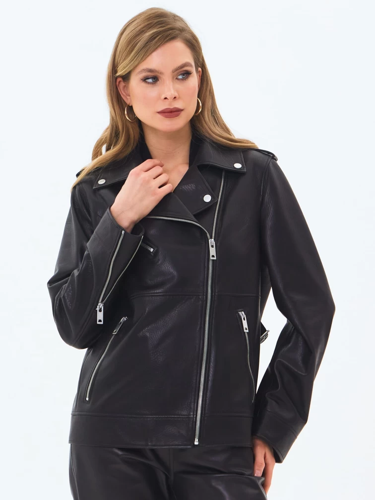 Кожаная женская куртка косуха премиум класса 3079, черная, размер 50, артикул 24650-0