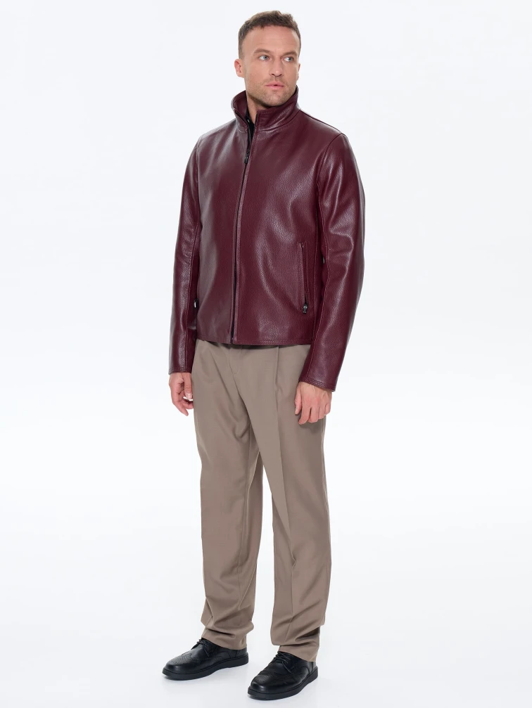 Бордовая мужская кожаная куртка 2010-9, размер 48, артикул 29780-1