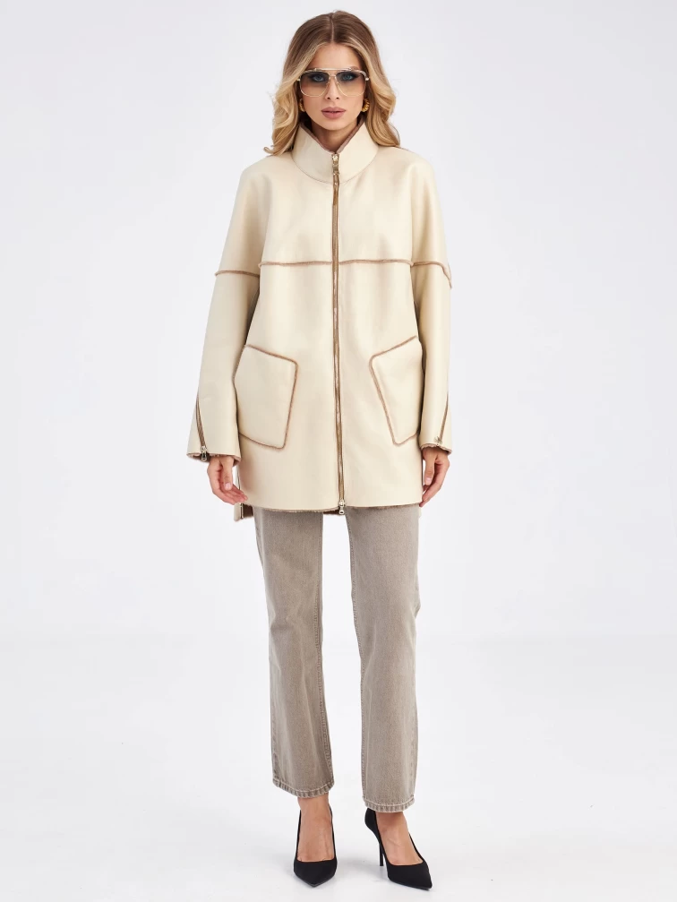 Женская куртка оверсайз из меховой овчины на молнии премиум класса 2036, бежевая, размер 48, артикул 63570-2