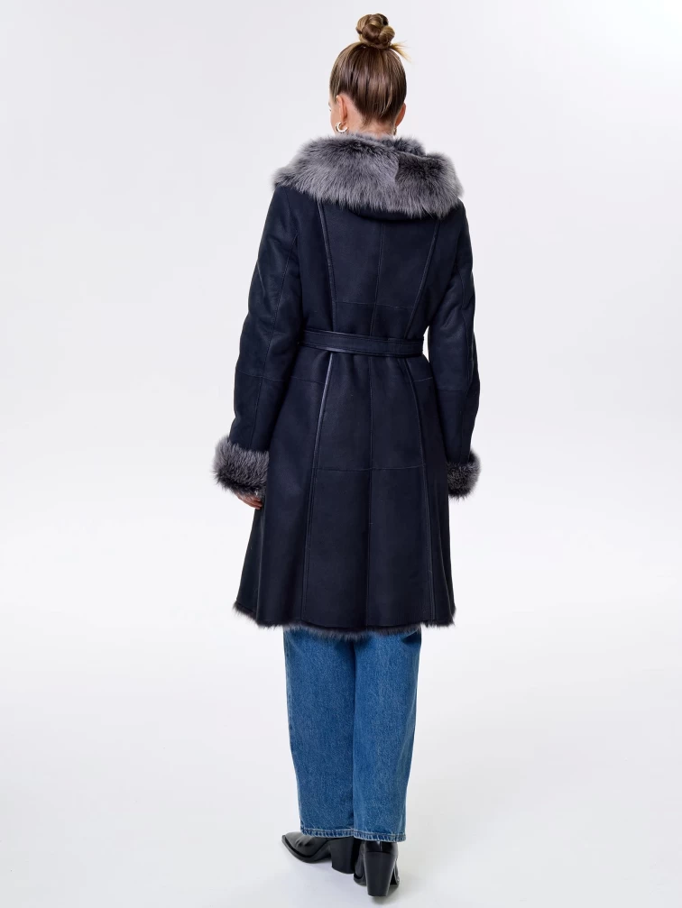 Длинная женская дубленка из тосканы с капюшоном 123нк, черная, размер 52, артикул 61893-5