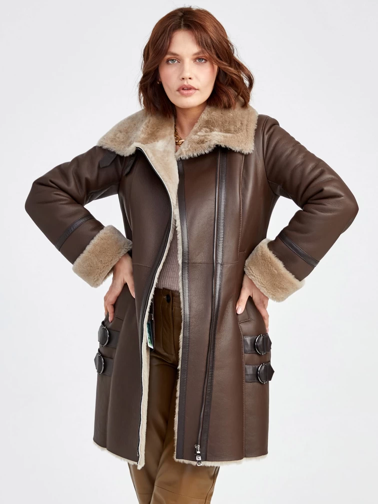 Дубленка косуха женская 206, коричневая, размер 48, артикул 62190-1