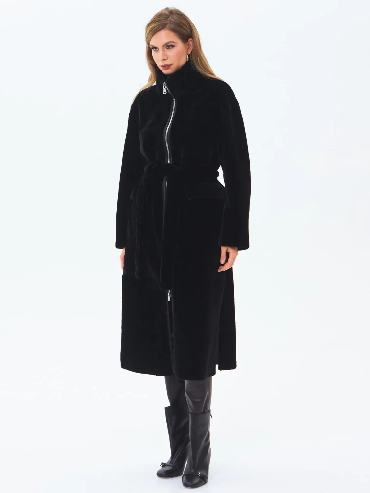 Длинная женская дубленка из астрагана 2062, черная, размер 46, артикул 64700-4