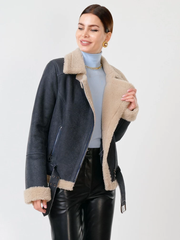 Куртка косуха из натуральной овчины для женщин 201, синяя, размер 44, артикул 24140-1