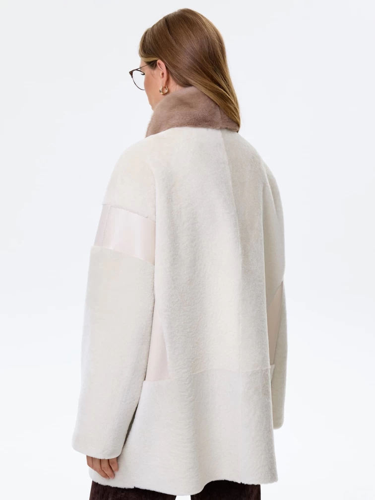 Дубленка на молнии с норковым воротником для женщин премиум класса 2057, белая, размер 44, артикул 64490-5