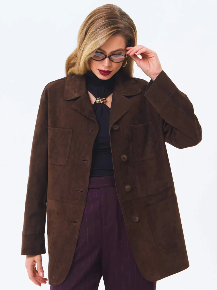 Замшевая куртка премиум класса для женщин 3092з, коричневая, размер 44, артикул 24630-3