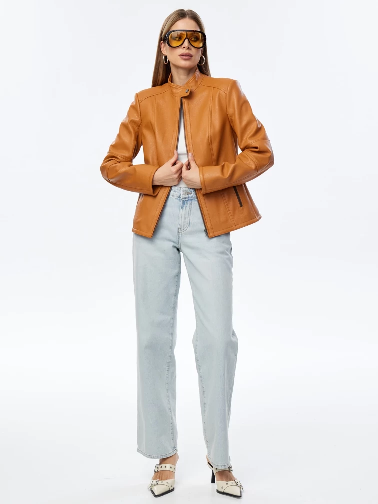 Кожаная женская куртка премиум класса 3044, песочная, размер 48, артикул 24280-1