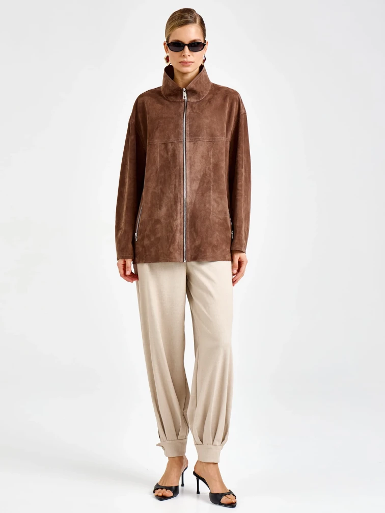 Замшевая женская куртка премиум класса 3090з, светло-коричневая, размер 42, артикул 92360-7