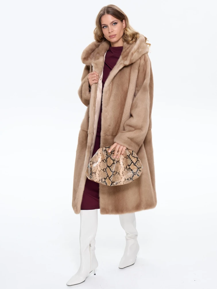 Длинная норковая женская шуба с капюшоном Жанет, пастельная, размер 52, артикул 65170-1