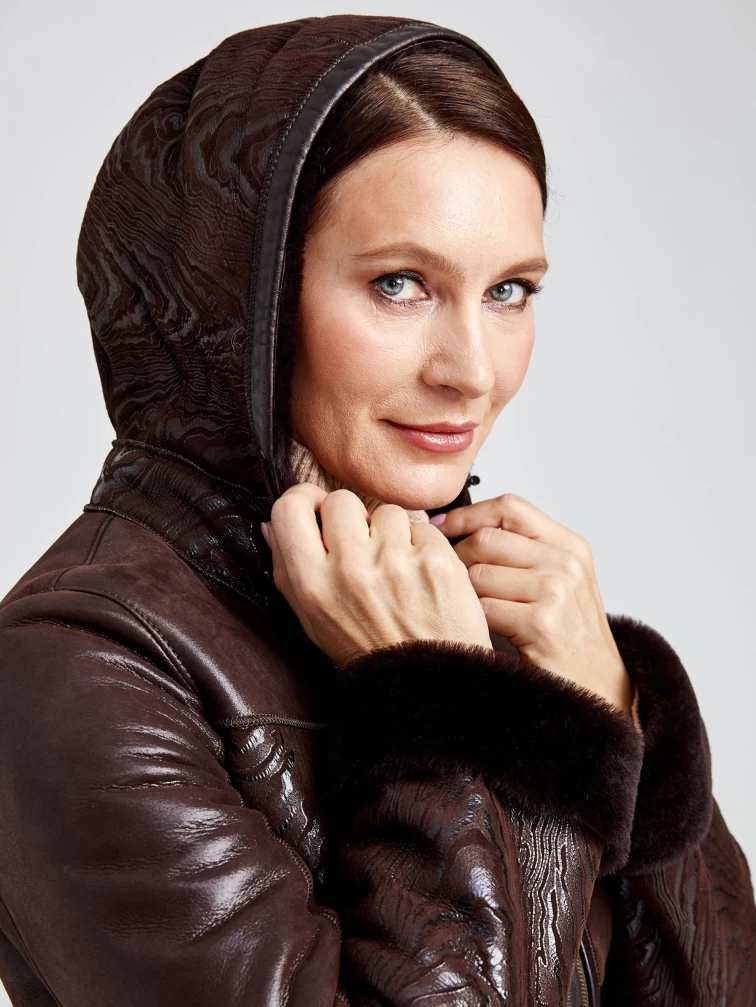 Зимний комплект женский: Дубленка 268 + Брюки 02, коричневый/бордовый, р. 42, арт. 111373-3