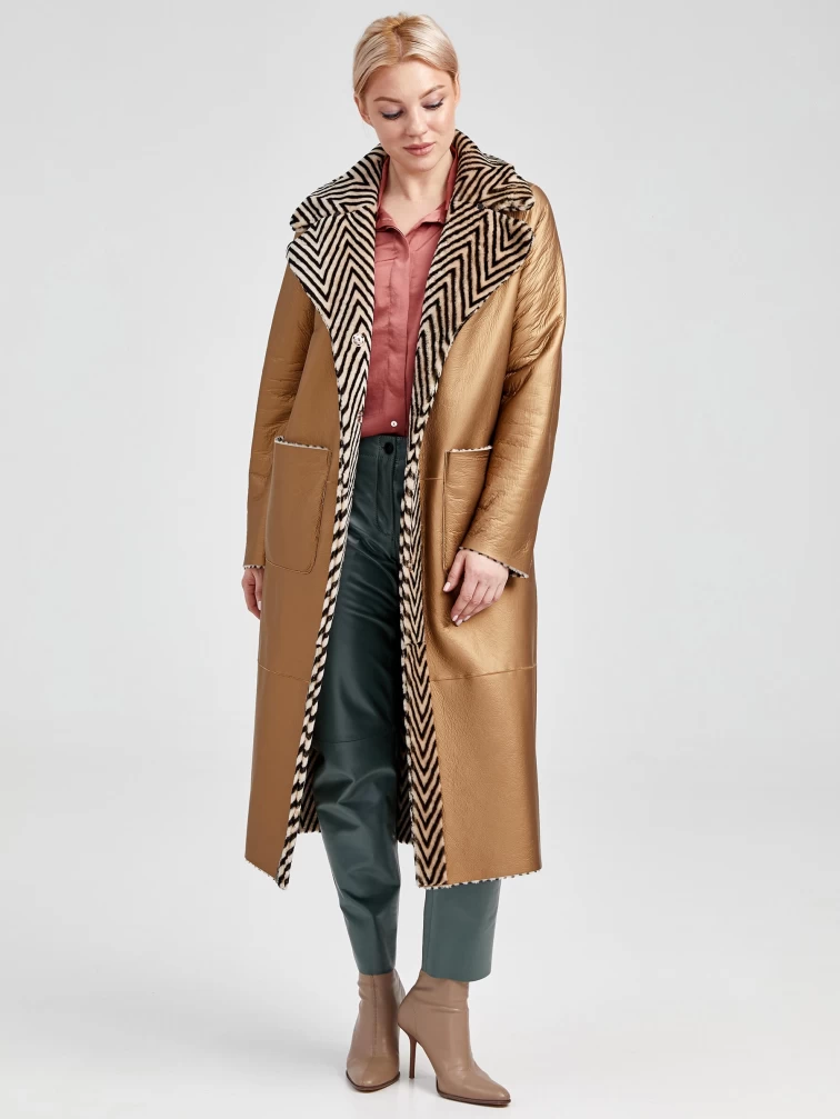 Зимний комплект женский: Дубленка 2003 + Брюки 03, бежевый/оливковый, р. 46, арт. 111306-0