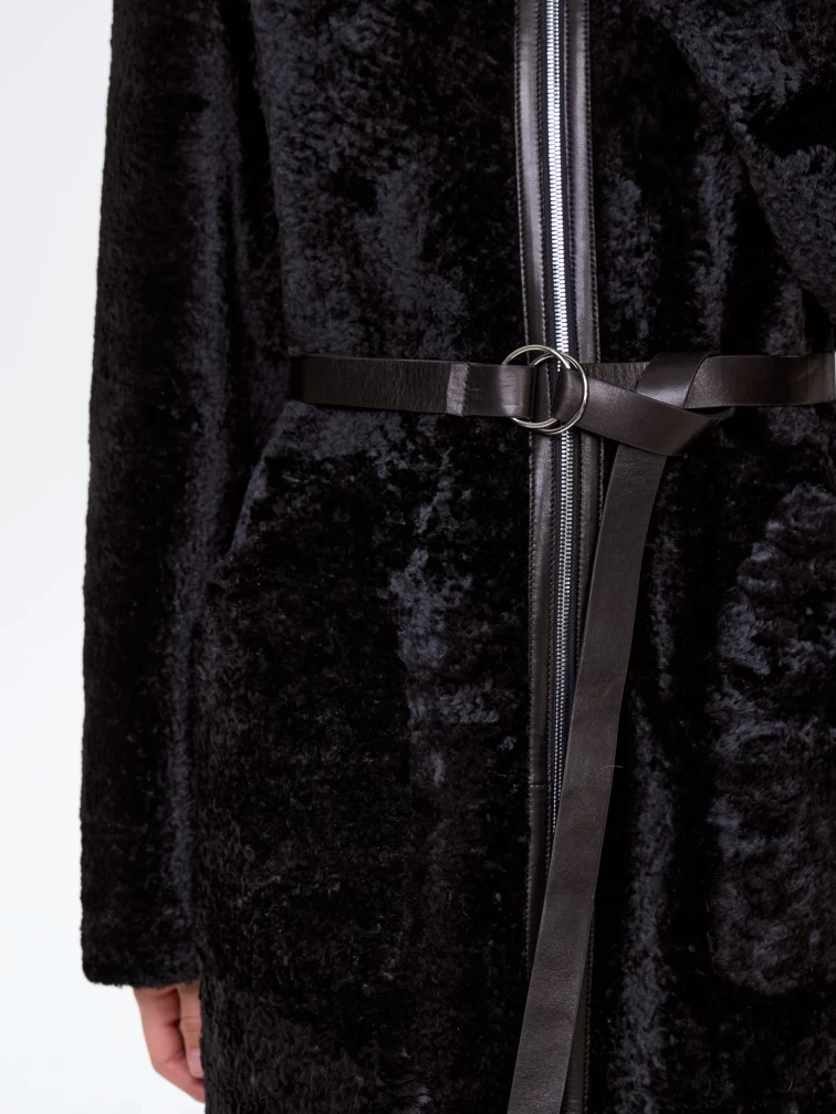 Длинная женская дубленка из астрагана премиум класса 2060, черная, размер 46, артикул 62490-5