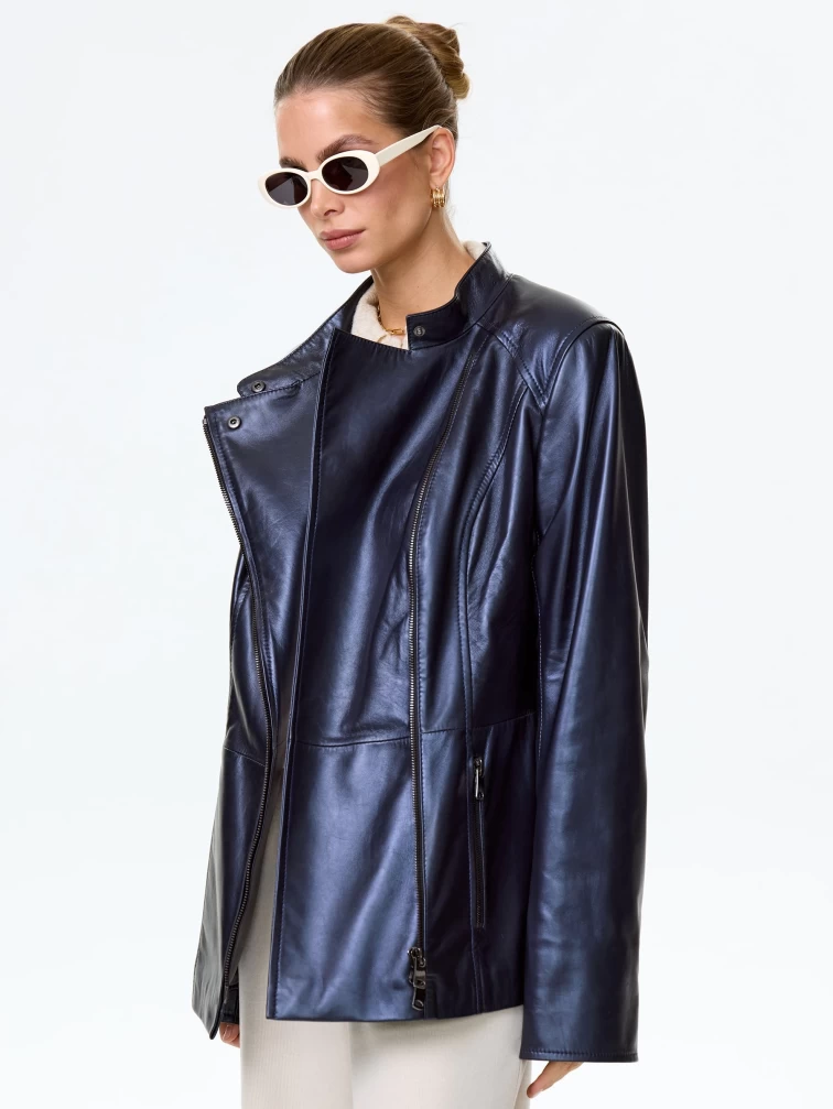 Женская кожаная куртка косуха 320(нв), синяя, размер 48, артикул 90700-2