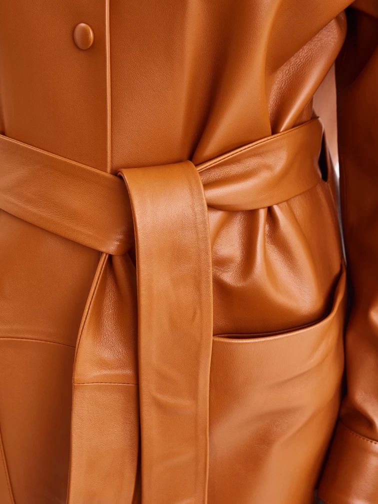 Женский кожаный плащ рубашка премиум класса 04, виски, размер 48, артикул 25710-3