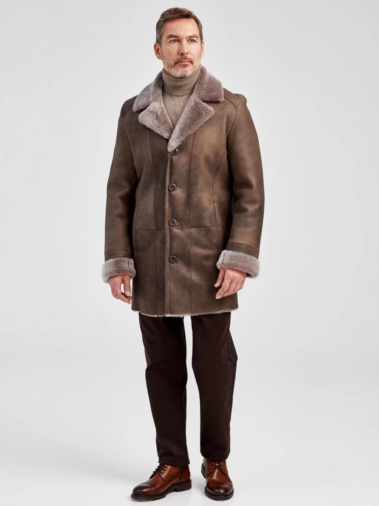 Дубленка классическая мужская 412, серо-коричневая, размер 50, артикул 9730-3