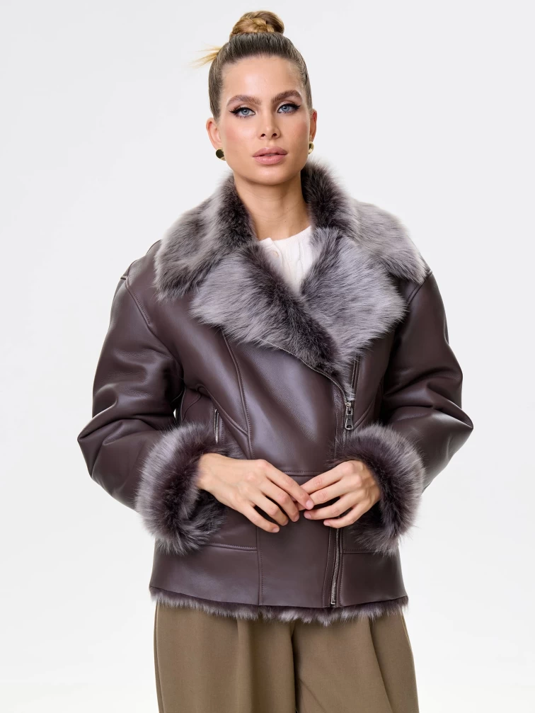 Короткая женская дубленка из тосканы премиум класса 2049, коричневая, размер 44, артикул 64200-5