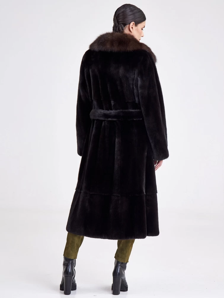 Женская длинная шуба из меха норки с воротником из меха соболя 17231(ав), черная, размер 48, артикул 33270-2