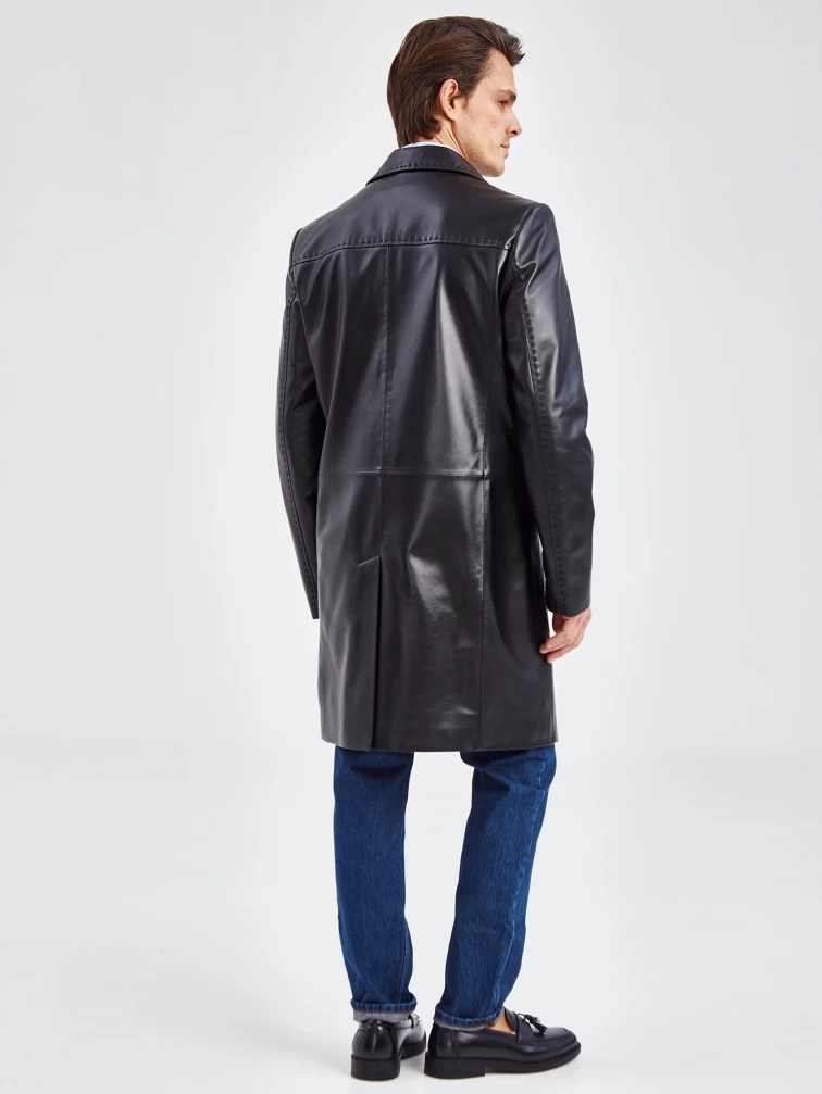 Классическое кожаное пальто мужское премиум класса 2010-11, черное, размер 48, артикул 71360-4