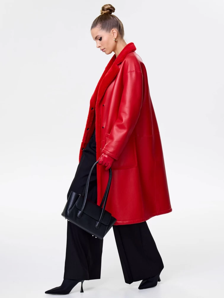 Длинная женская дубленка оверсайз премиум класса 2002, красная, размер 44, артикул 62441-2