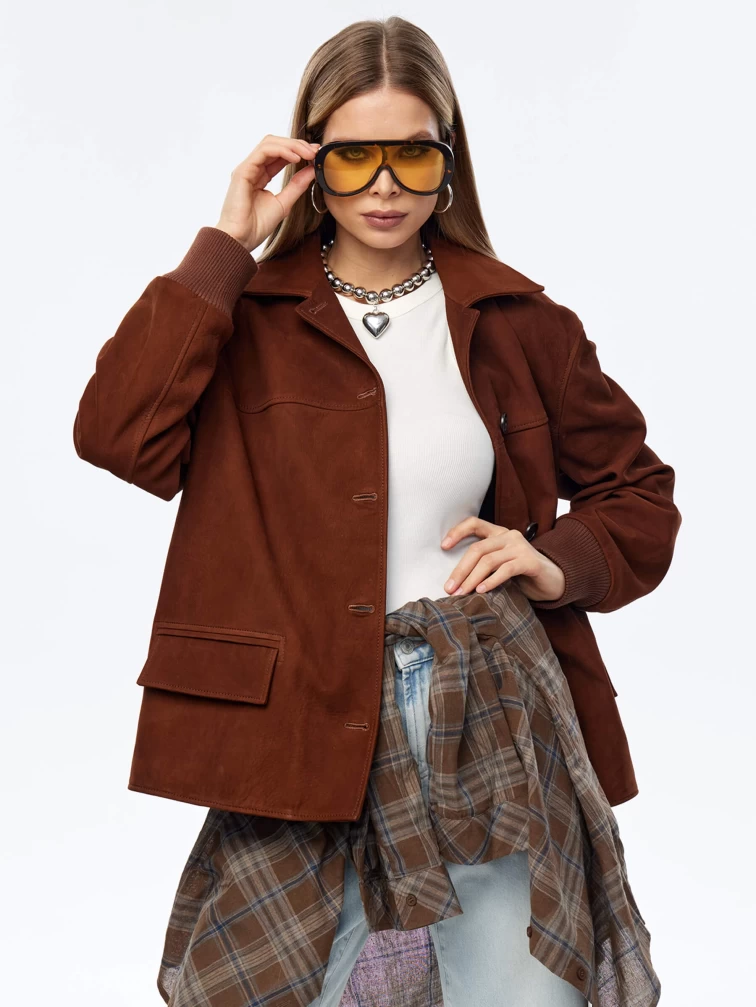 Кожаная куртка бомбер для женщин премиум класса 3065, виски, размер 44, артикул 24050-6