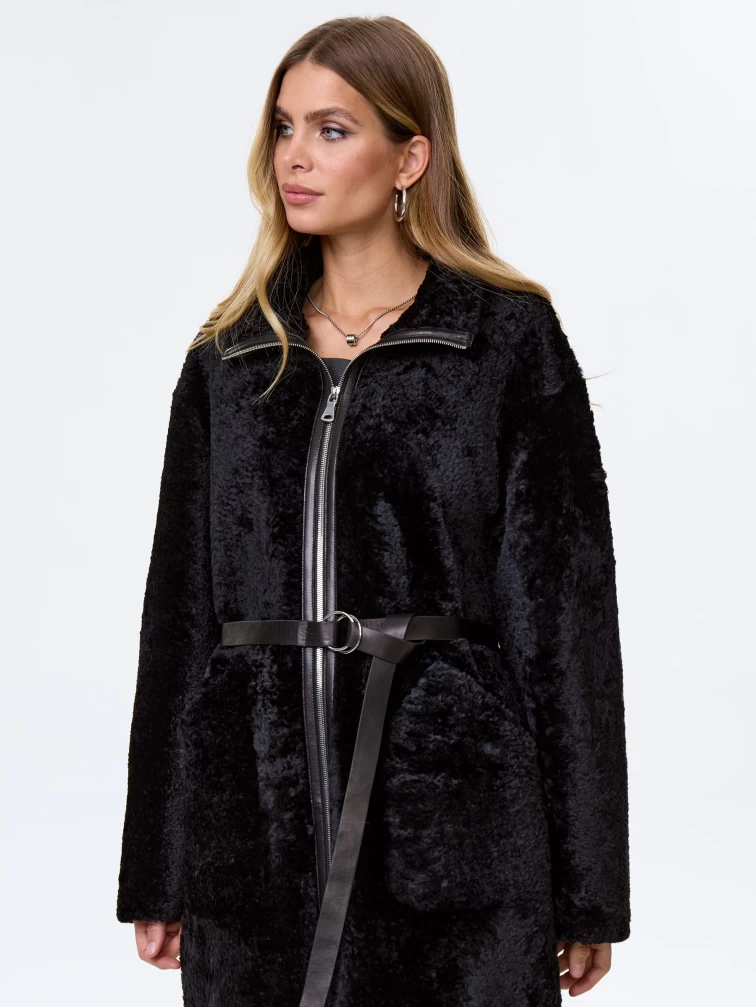 Длинная женская дубленка из астрагана премиум класса 2060, черная, размер 46, артикул 62490-3