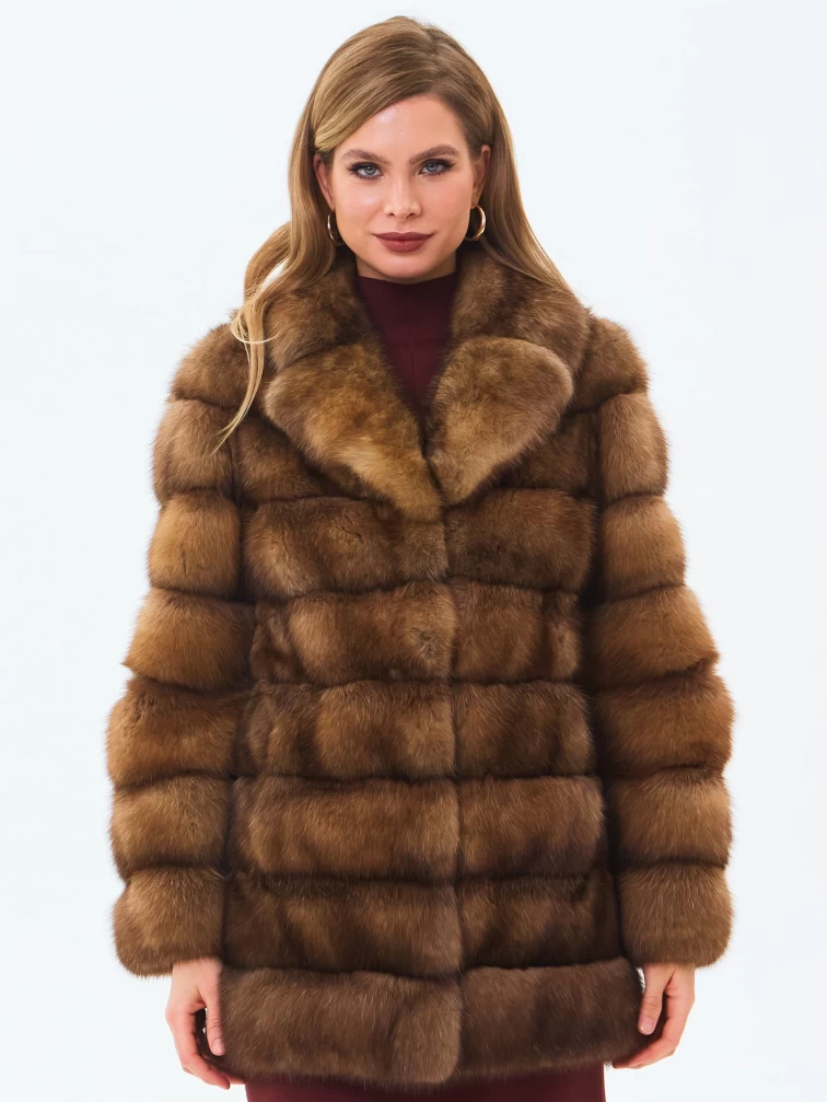 Шуба из меха соболя женская премиум класса Мэри, темно-коричневая, размер 50, артикул 34200-7