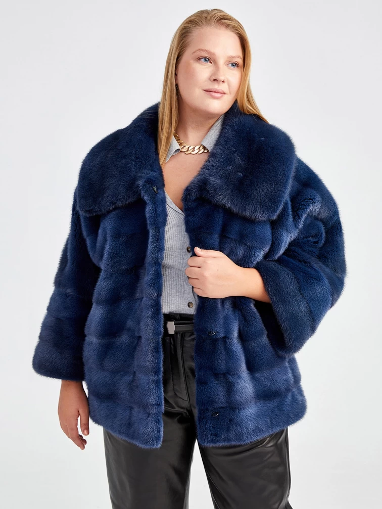 Норковая женская короткая шуба с отложным воротником Соня(в), синяя, размер 50, артикул 33650-0