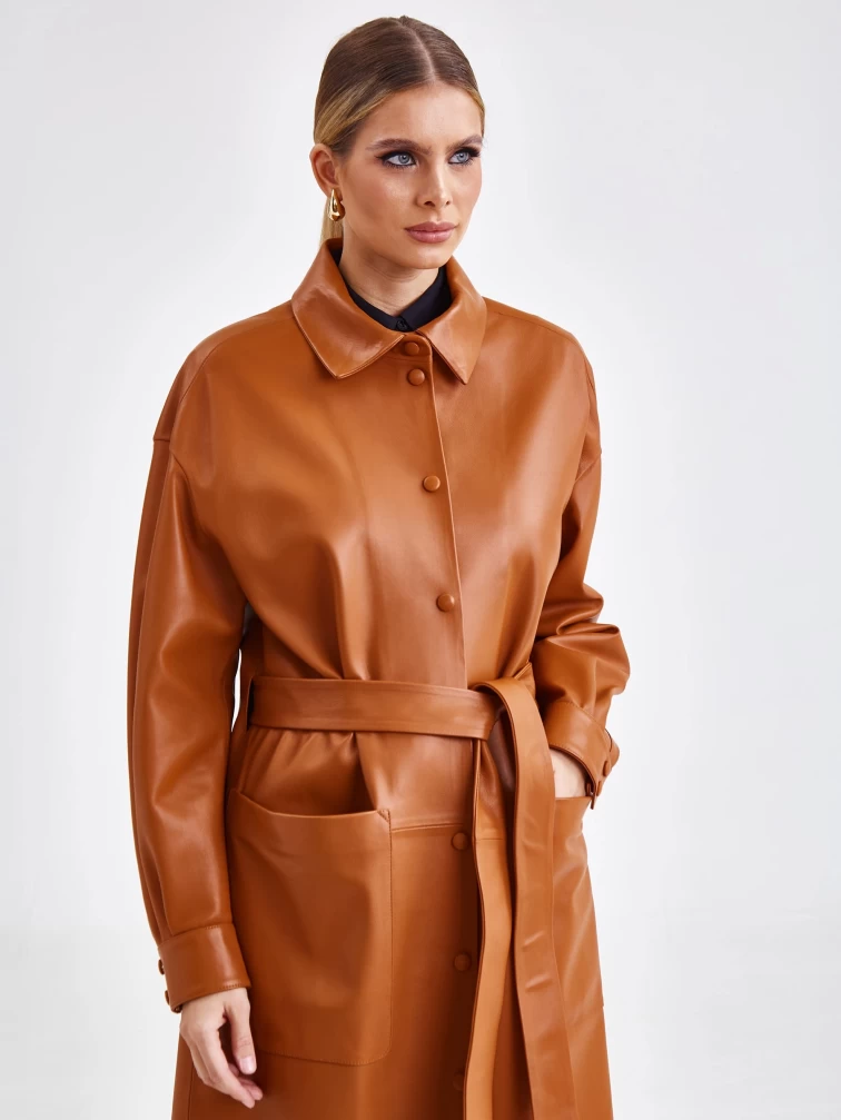 Женский кожаный плащ рубашка премиум класса 04, виски, размер 48, артикул 25710-0