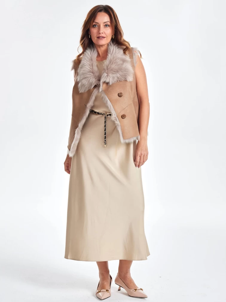 Меховой жилет из тосканы премиум класса для женщин 06, бежевый, размер 48, артикул 63330-0