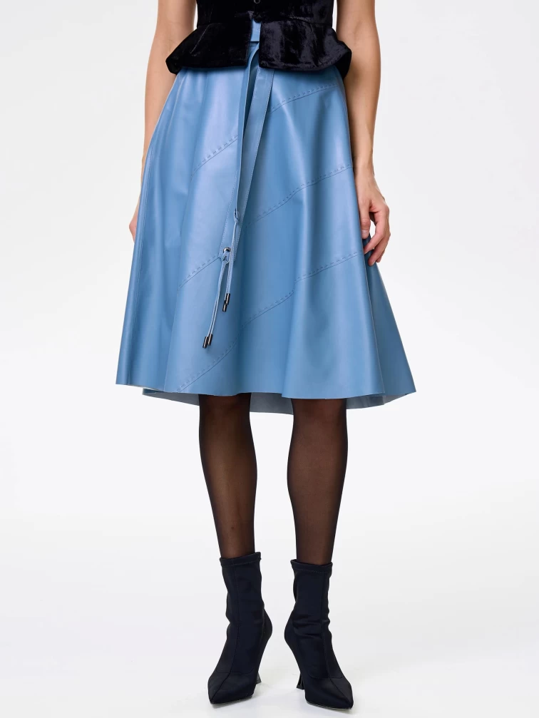 Кожаная расклешенная юбка из натуральной кожи 01рс, голубая, размер 46, артикул 85360-4