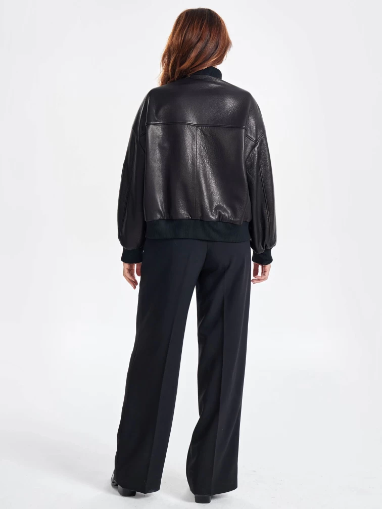 Короткая женская кожаная куртка бомбер премиум класса 3064, черная, размер 44, артикул 23770-6