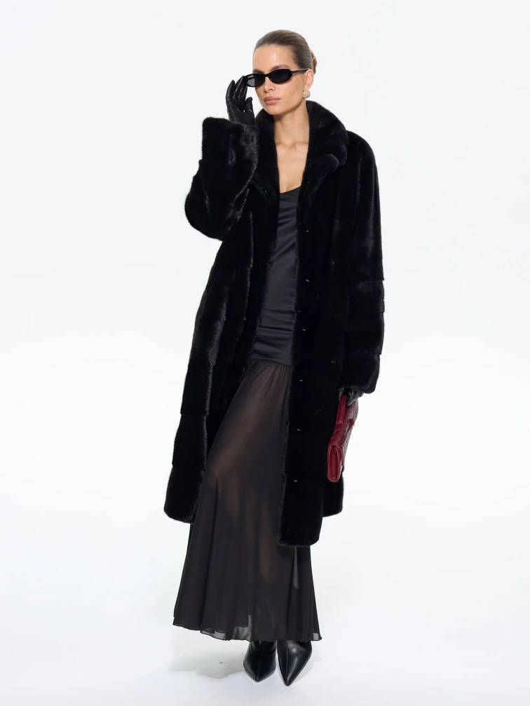 Длинная женская норковая шуба М-102- 1901, черная, размер 52, артикул 65400-7