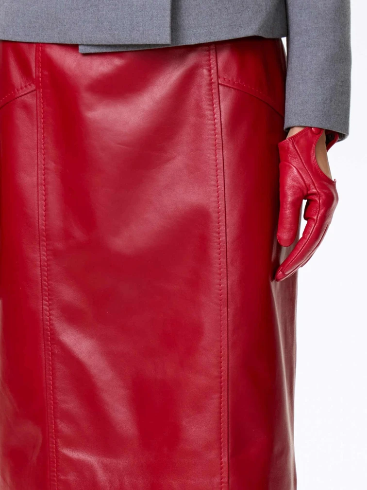 Юбка карандаш из натуральной кожи 06, красная, размер 46, артикул 85380-2