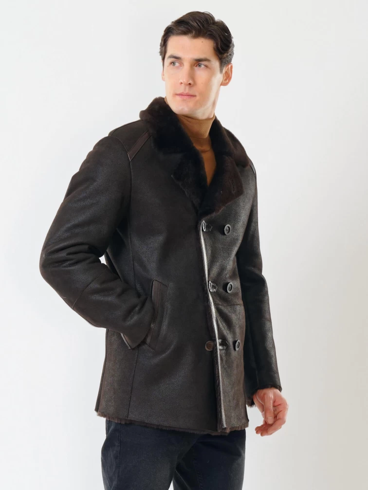 Дубленка двубортная классическая мужская 422, коричневая, размер 58, артикул 70501-2