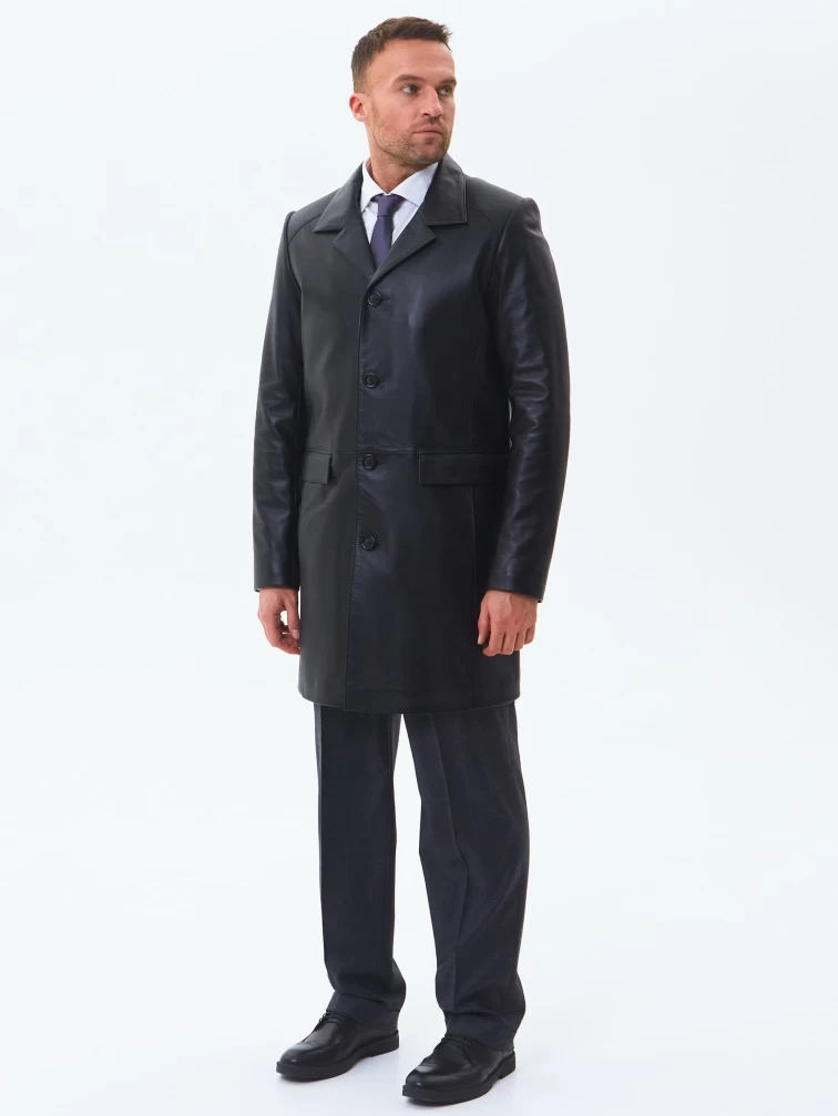 Удлиненный кожаный мужской пиджак премиум класса 539, черный, размер 48, артикул 29551-6