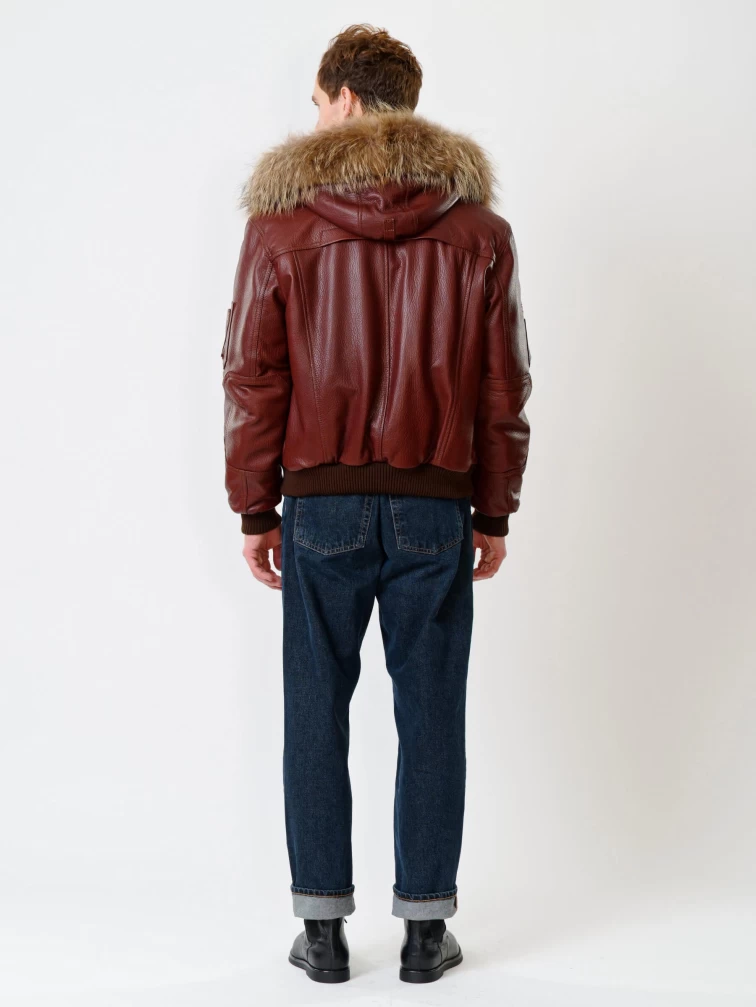 Кожаная мужская куртка аляска утепленная с мехом енота 509, виски, размер 48, артикул 40190-4